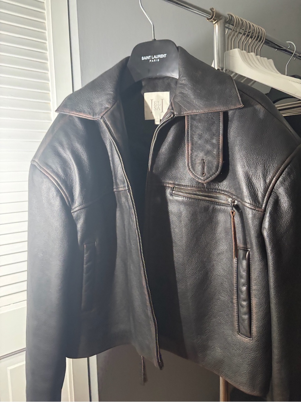 Helsa Oversized Brown Leather Bomber Jacket - Picture 11 of 12